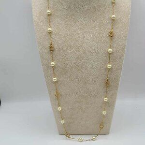 J Crew Gold Tone and Pearl Station Necklace NWOT!